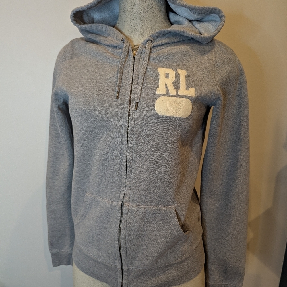 Ralph Lauren Polo Zip Up Hoodie Women L Gray Sweatshirt Classic Y2K Streetwear - Picture 11 of 11